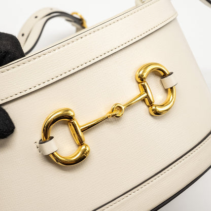 Gucci 1955 Horsebit Bucket Tote Bag Calfskin White