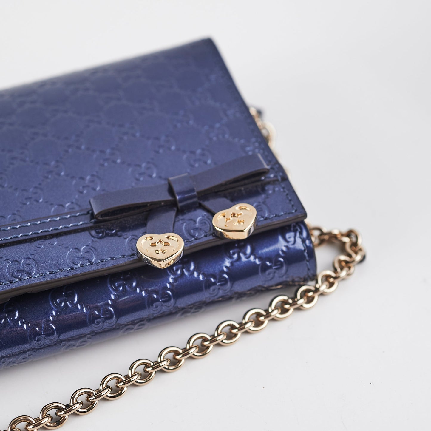 Gucci Monogram Wallet Patent Navy Clutch