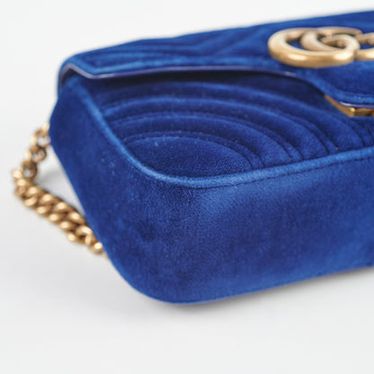 Gucci Marmont Mini Shoulder Bag Navy Blue Velvet