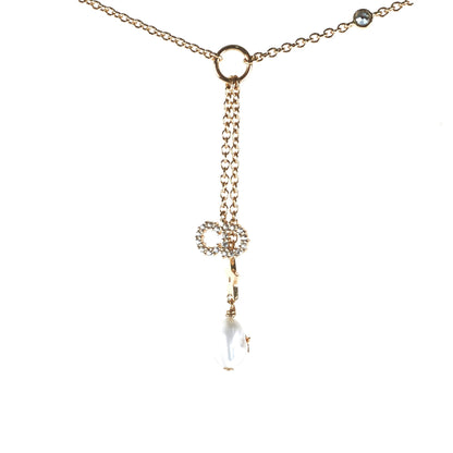 Christian Dior CD Gold Rhinestone Pearl Drop Necklace Costume Jewellery