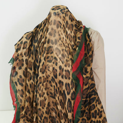 Gucci Scarf Red Green Leopard Print