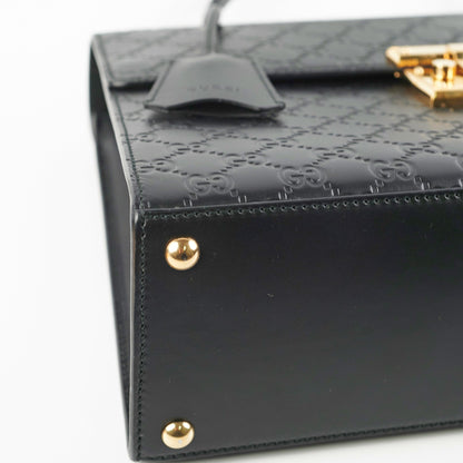 Gucci Padlock Top Handle Bag Guccissima Medium Black