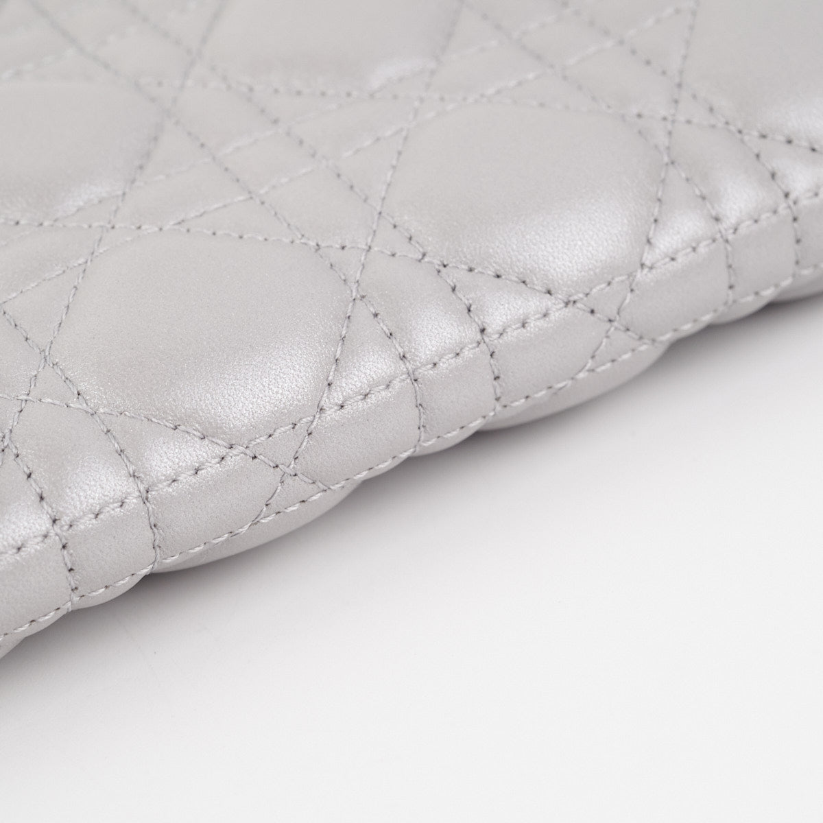 Dior Cannage Lambskin Silver Clutch