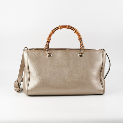 Gucci Medium Bamboo Shopper Leather Satchel Bag Gold