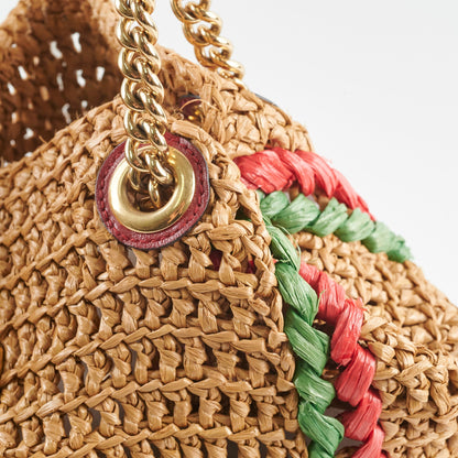 Gucci GG Marmont Limited Edition Raffia Chain Tote Natural Red/Green
