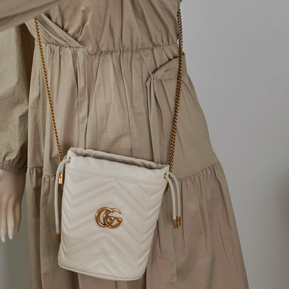 Gucci GG Marmont Mini Bucket Bag White HOLD AL