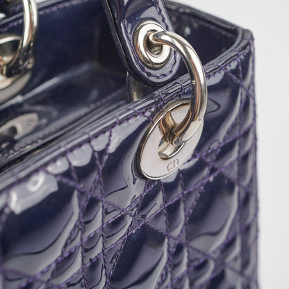 Christian Dior Medium Lady Dior Patent Navy