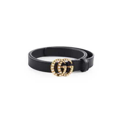 Gucci GG Pearl Black Thin Belt Size 80cm Width 2cm