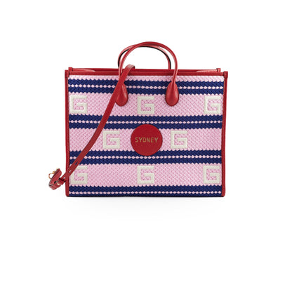 Gucci Fabric Embroidered Sydney Tote Bag Pink/Blue