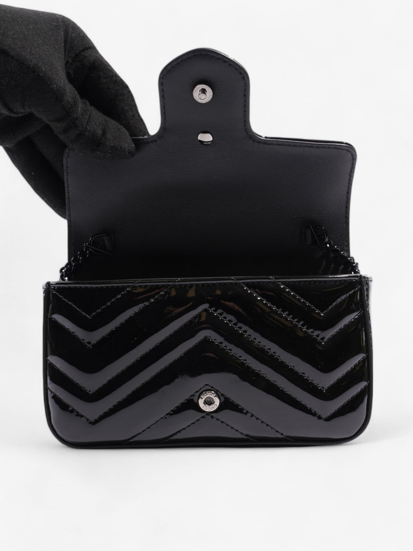 Gucci GG Marmont Black Patent Leather Super Mini