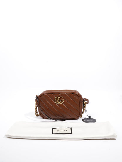 Gucci GG Marmont Brown Matelasse Leather Mini