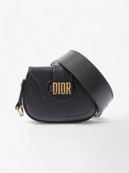 Christian Dior D Fence Saddle Bag Black Calfskin Leather Mini