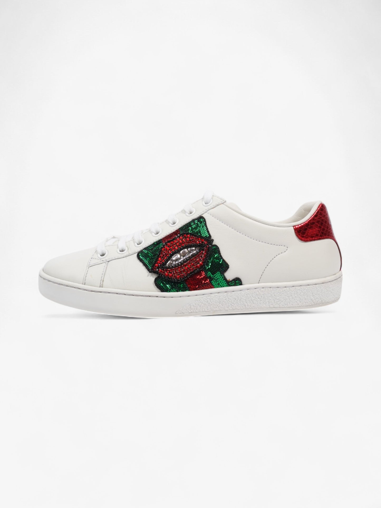 Gucci Ace Low 'Lip Sequin  White  / Green / Red Leather EU 38 UK 5