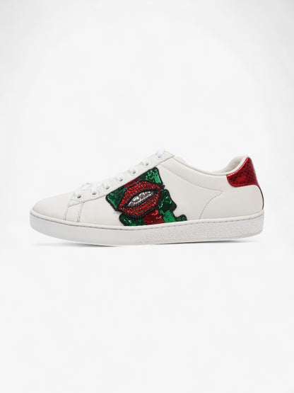 Gucci Ace Low 'Lip Sequin  White  / Green / Red Leather EU 38 UK 5
