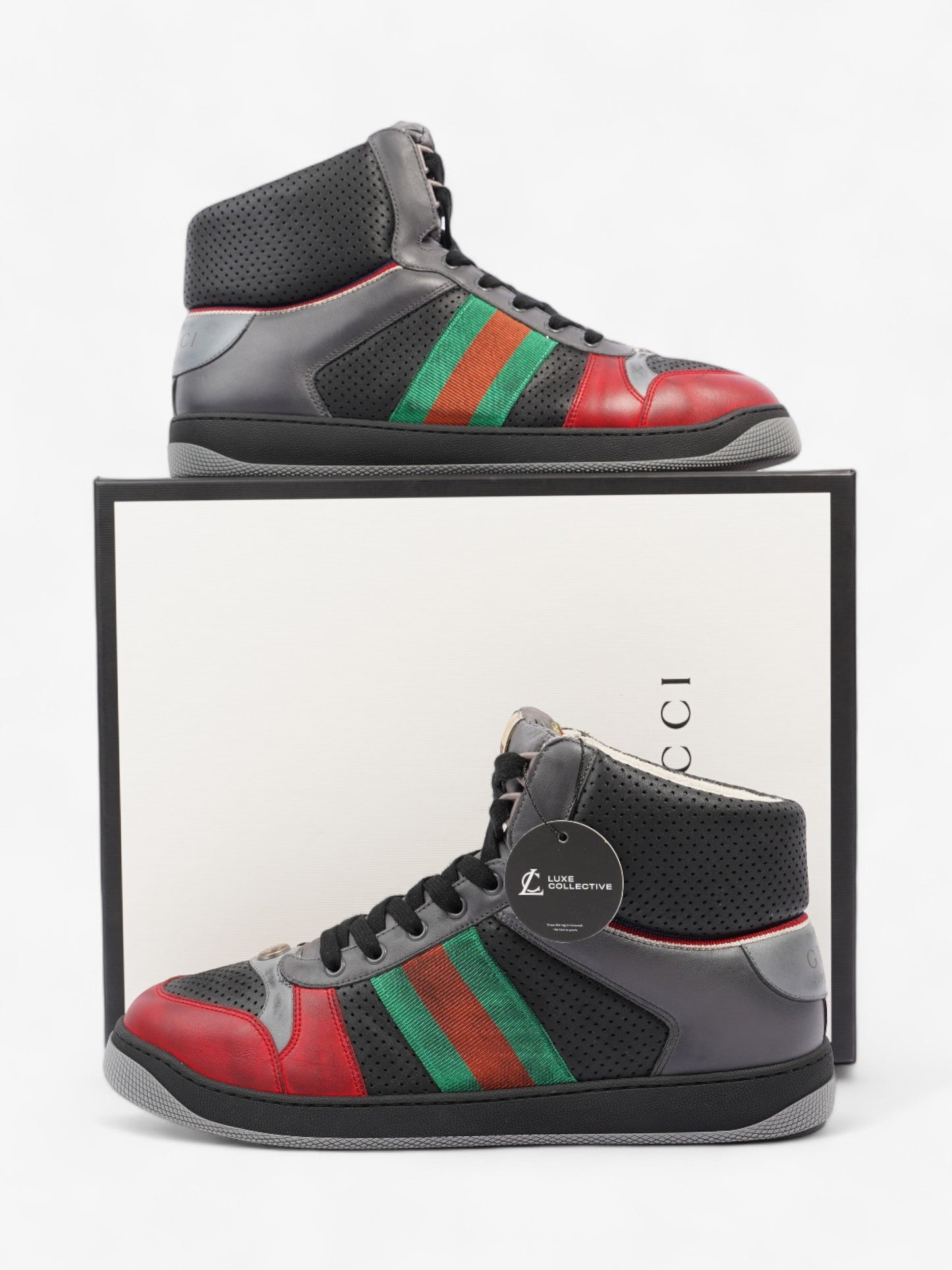 Gucci Screener Sneaker Grey / Red / Green Leather EU 46 UK 12