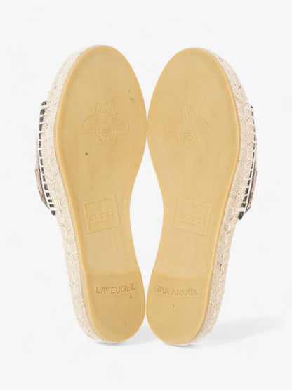 Gucci GG MATELASSÉ CANVAS ESPADRILLE SANDAL Beige Monogram / Black Canvas EU 38.5 UK 5.5