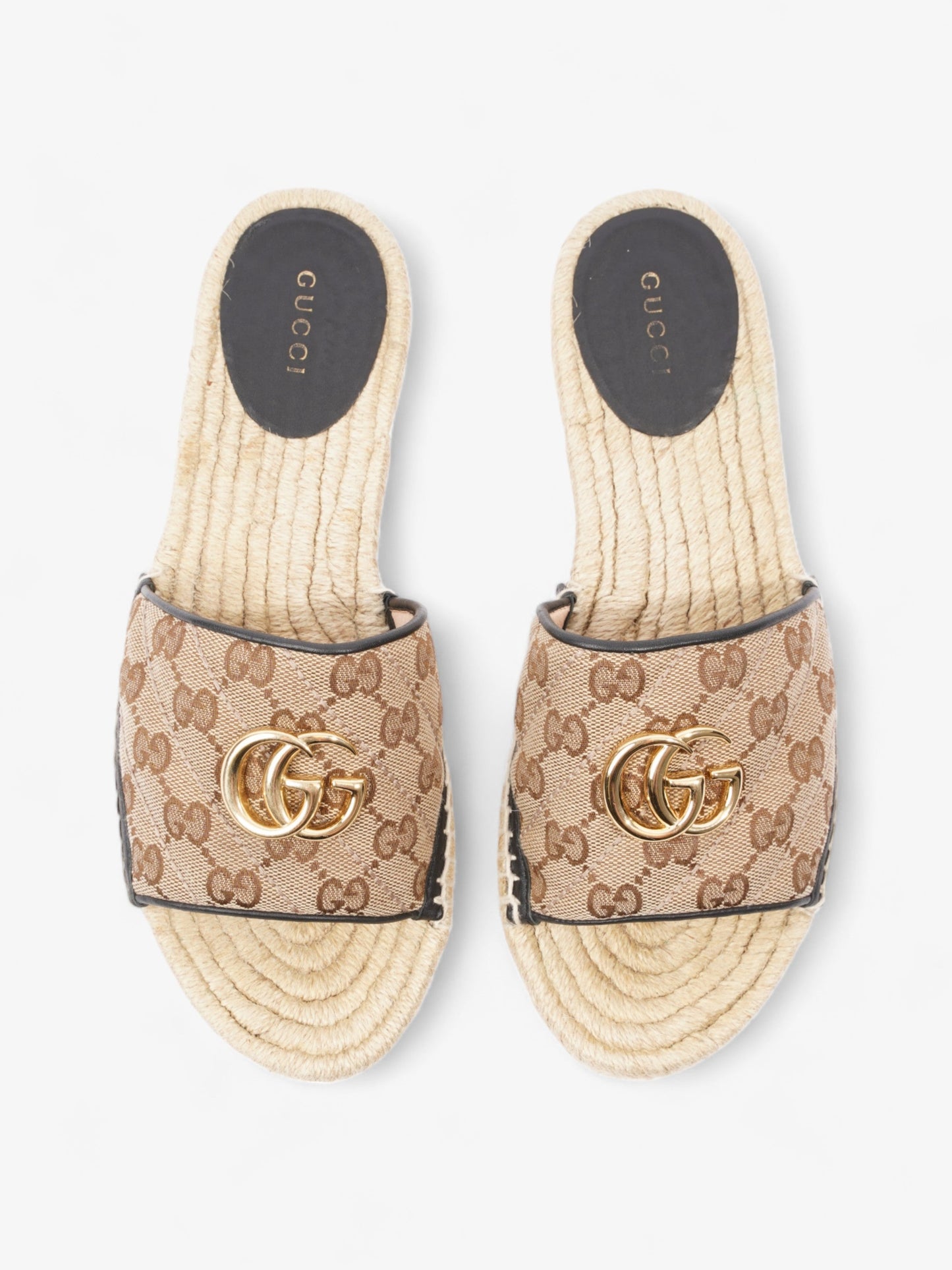 Gucci GG MATELASSÉ CANVAS ESPADRILLE SANDAL Beige Monogram / Black Canvas EU 38.5 UK 5.5