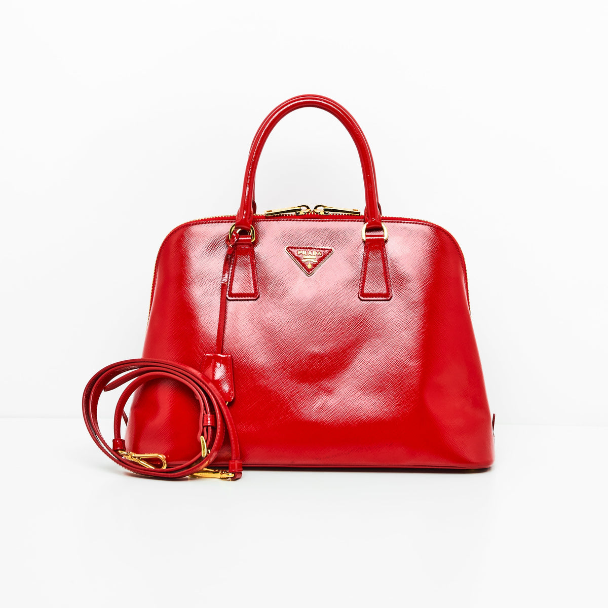 Prada Promenade Saffiano Satchel in Red