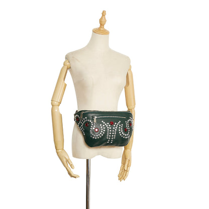 Gucci Web Belt Bag Green Crystal Embellished Leather