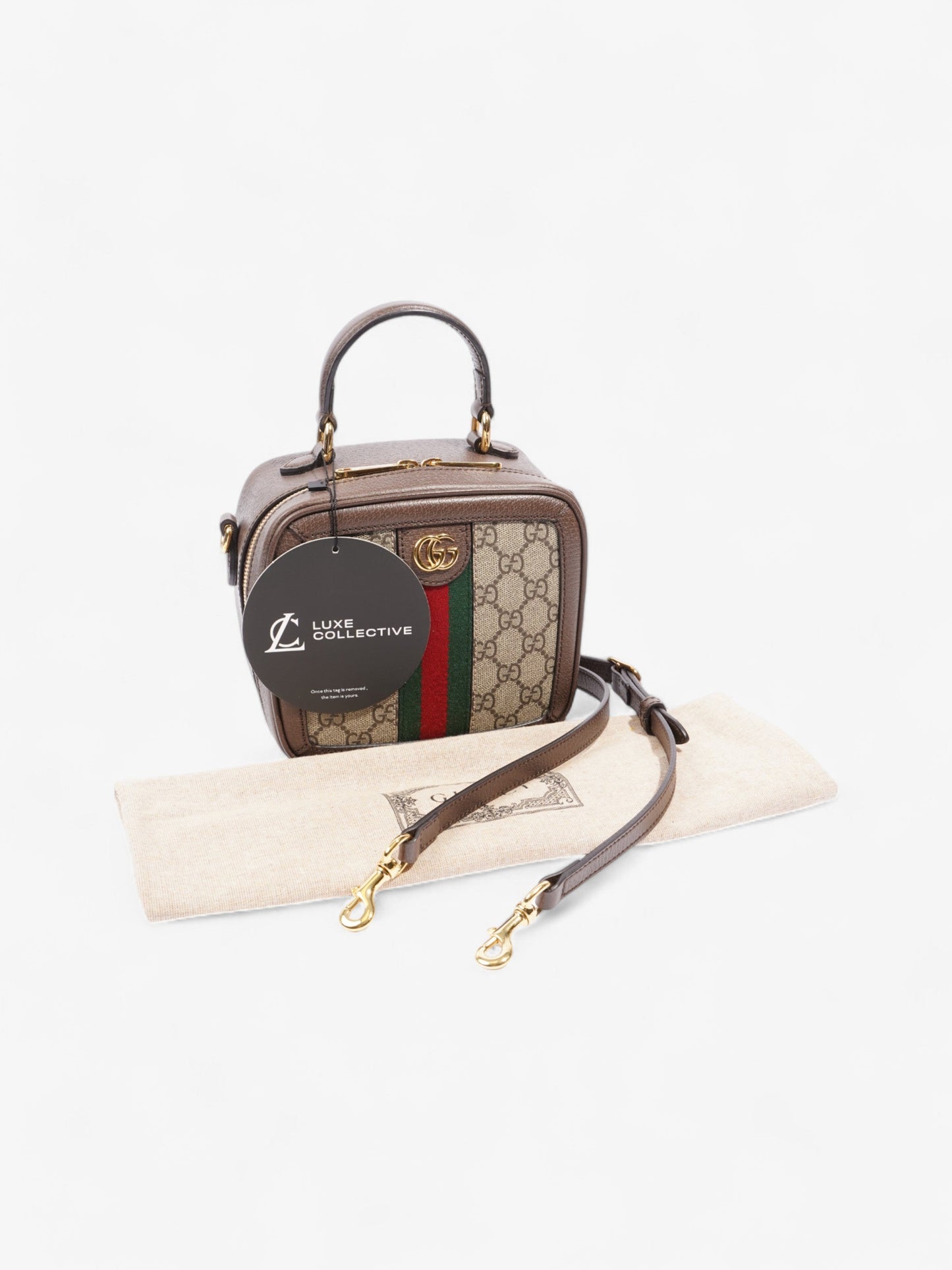 Gucci Ophidia Top Handle GG Supreme / Green / Red Canvas Mini