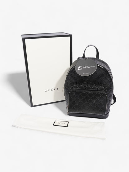 Gucci Signature Backpack Black Embossed Leather Small