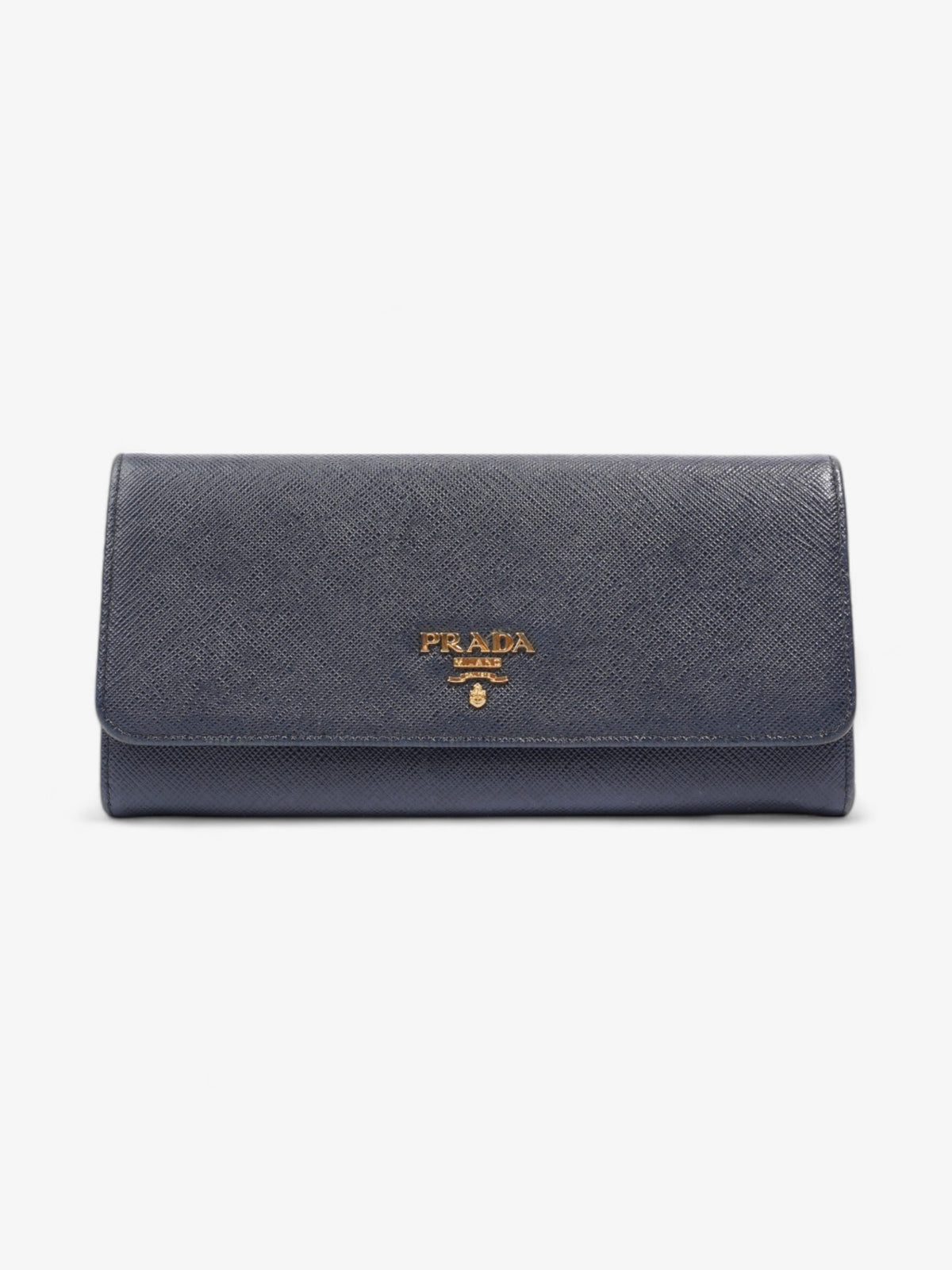 Prada Continental Wallet Navy Blue Saffiano Leather