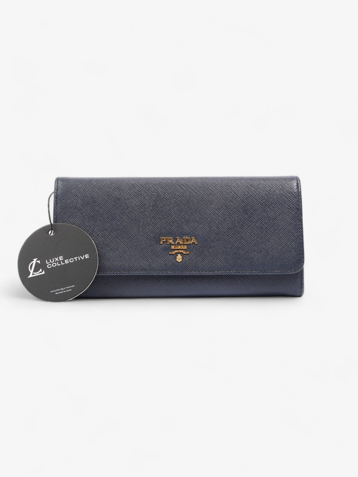 Prada Continental Wallet Navy Blue Saffiano Leather