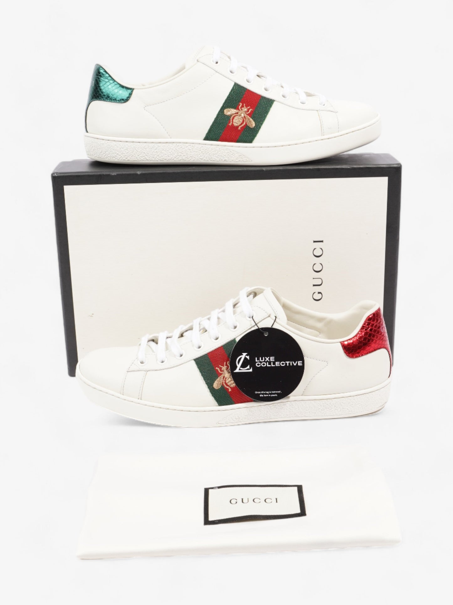 Gucci Ace Embroidered Bee White / Red / Green Leather EU 40 UK 7