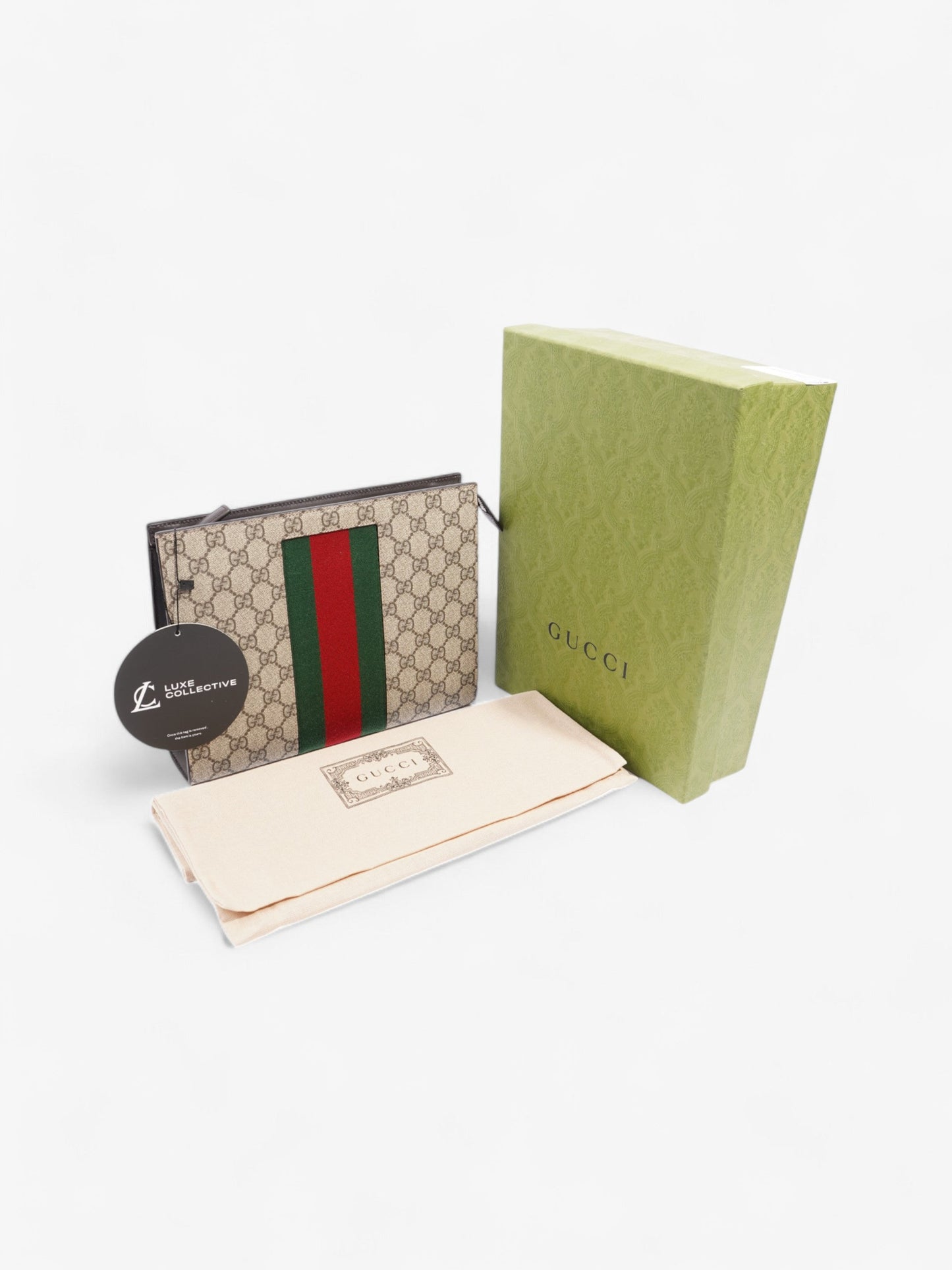 Gucci Web Clutch GG Supreme / Green / Red Canvas