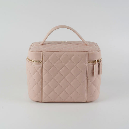 Chanel Caviar Vanity Cosmetic Bag Pink Rose Clair