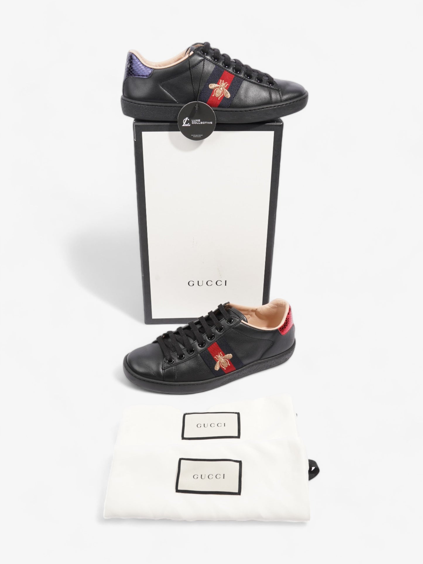 Gucci Ace Embroidered Bee Black / Red / Navy Leather EU 35.5 UK 2.5