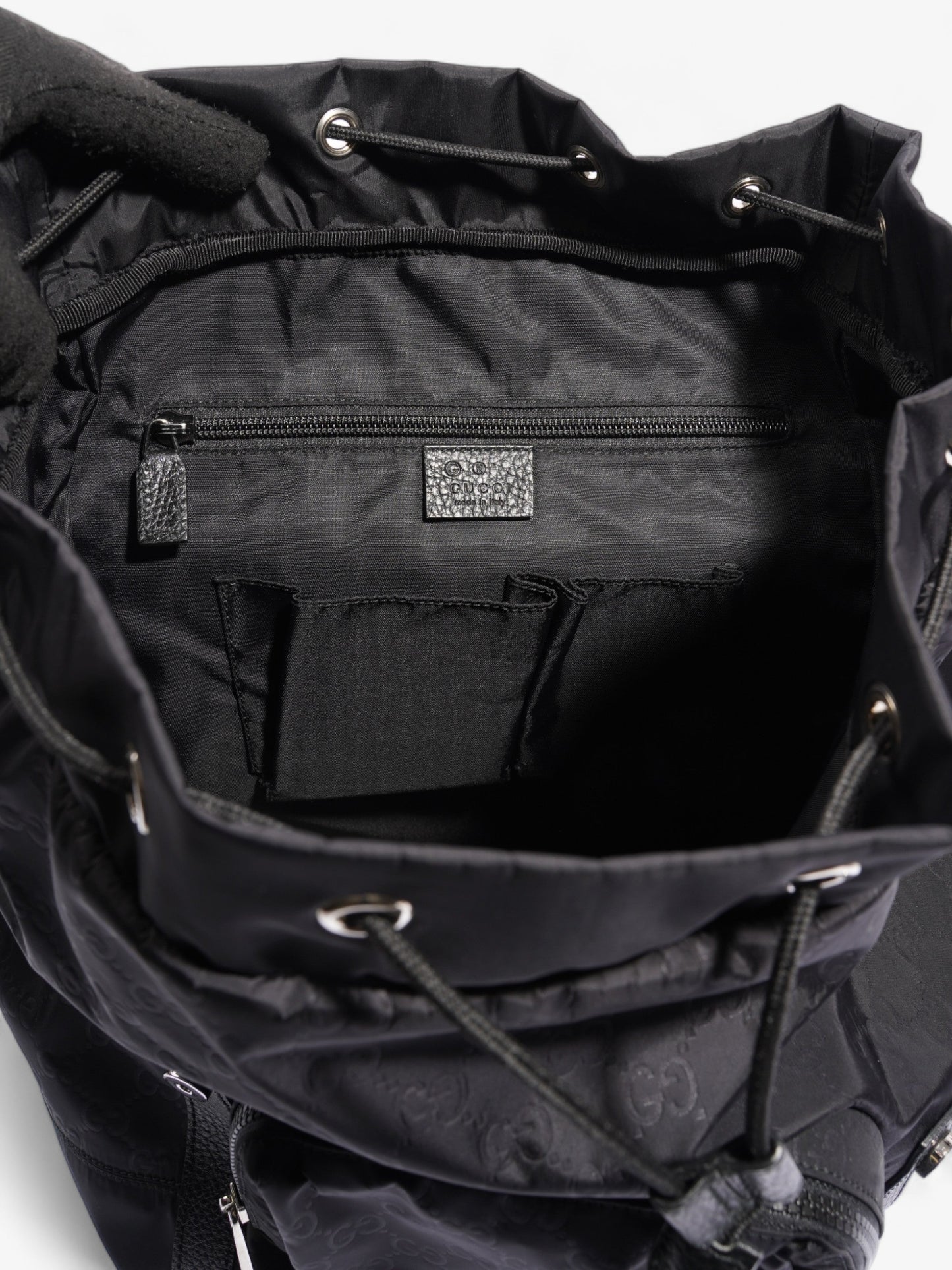 Gucci Travel Drawstring Rucksack Black GG Supreme Nylon
