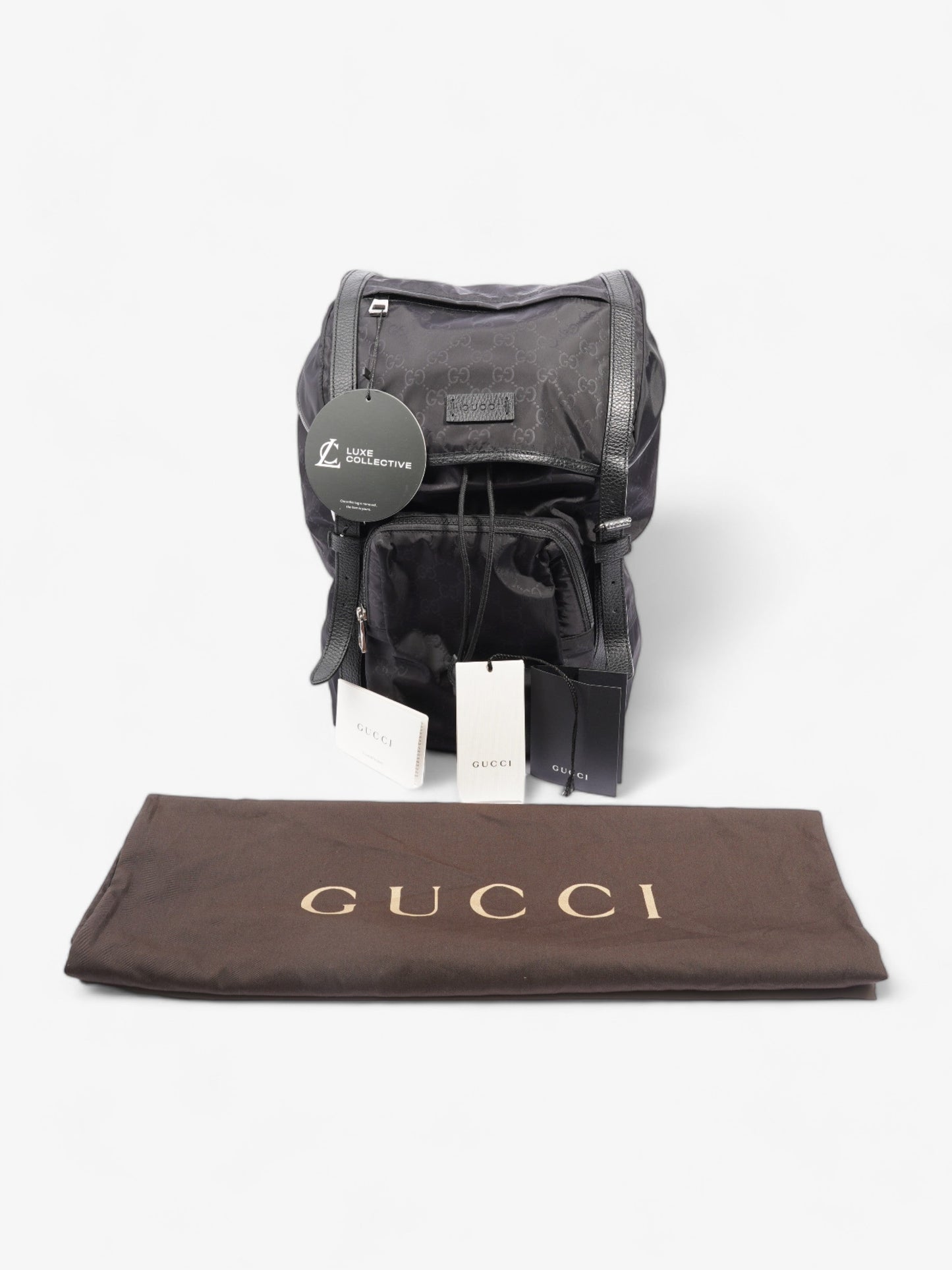 Gucci Travel Drawstring Rucksack Black GG Supreme Nylon