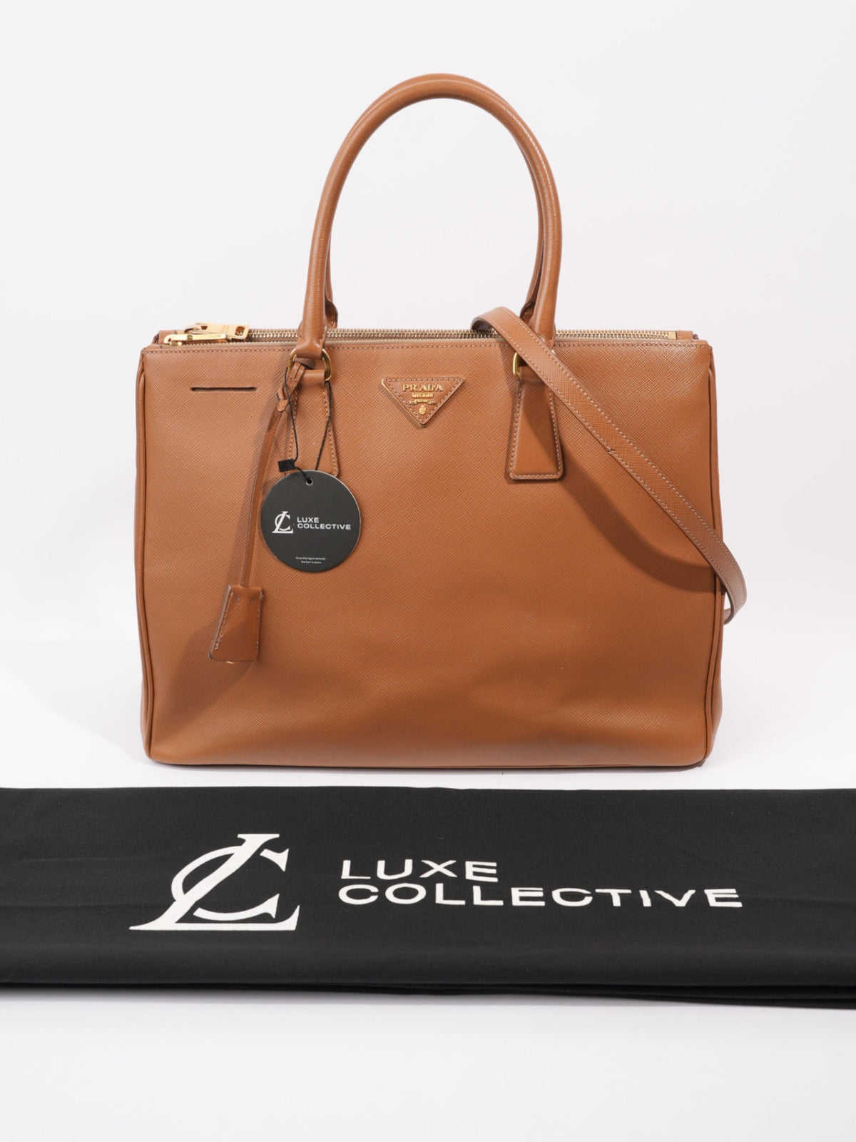 Prada Galleria Double Zip Caramel Brown  Saffiano Leather