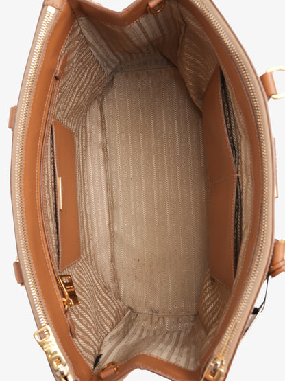 Prada Galleria Double Zip Caramel Brown  Saffiano Leather