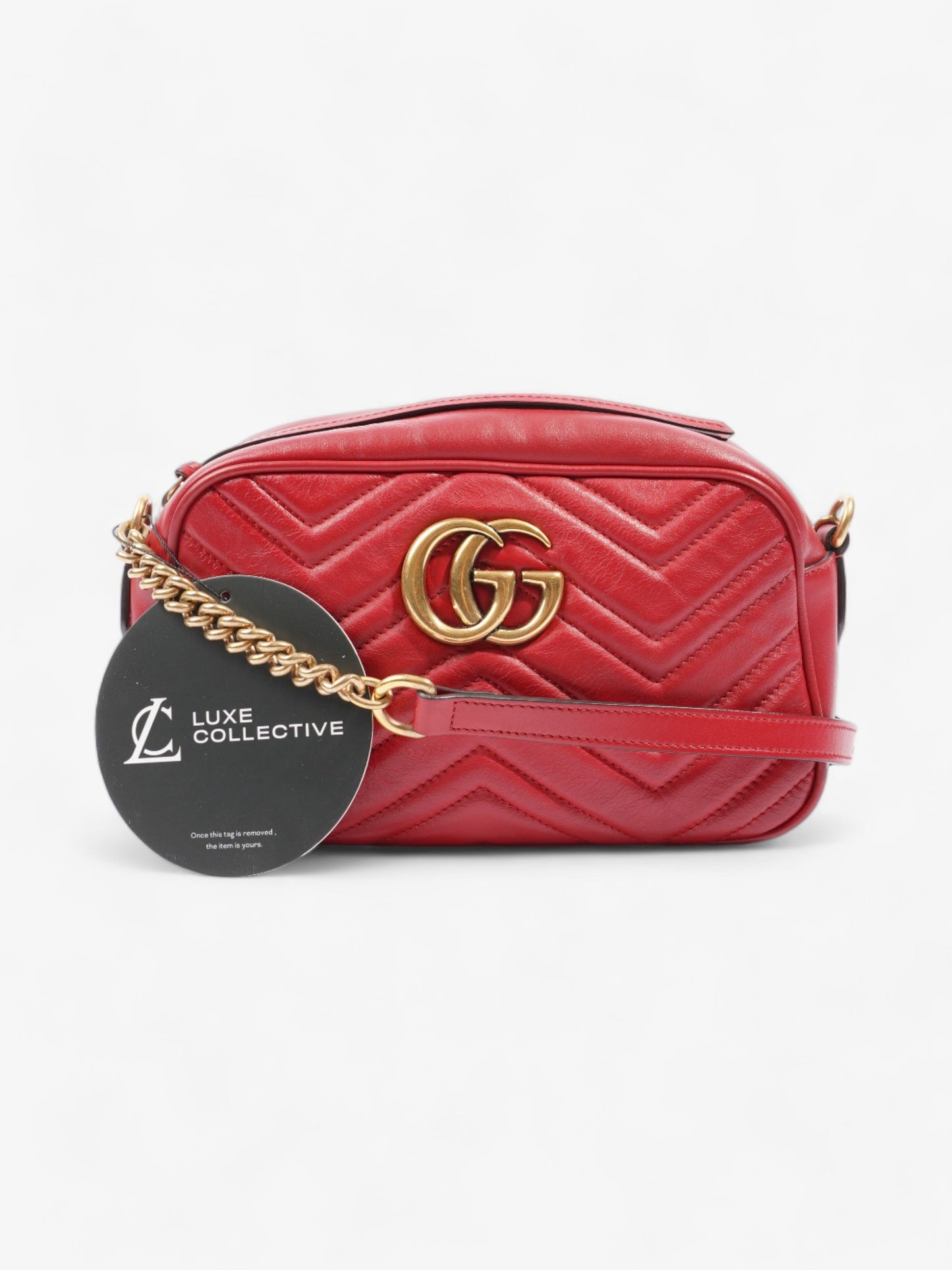 Gucci GG Marmont Zip Red Matelasse Leather Small
