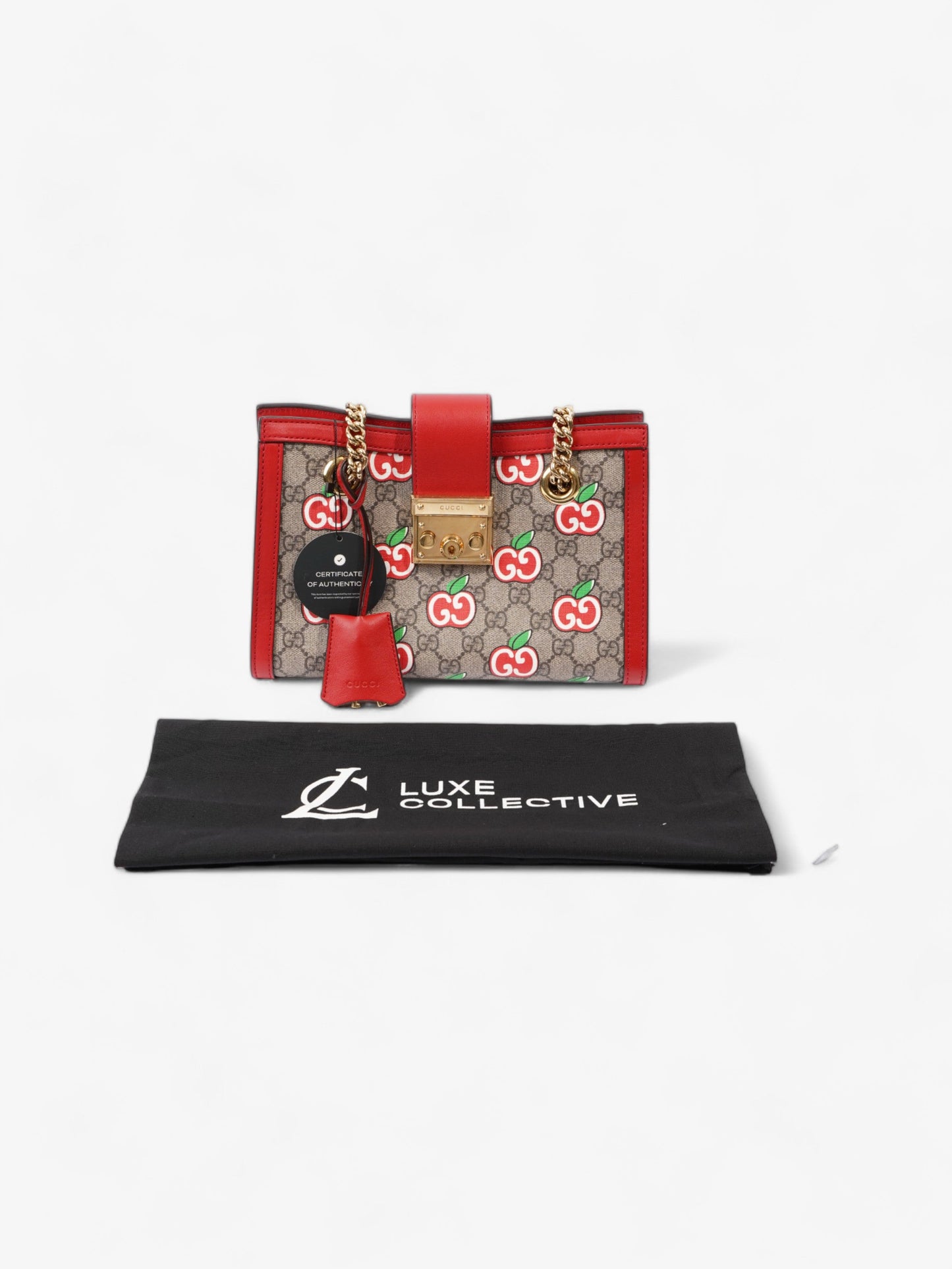 Gucci GG Apple Padlock Beige And Ebony GG Supreme / Red Coated Canvas Small