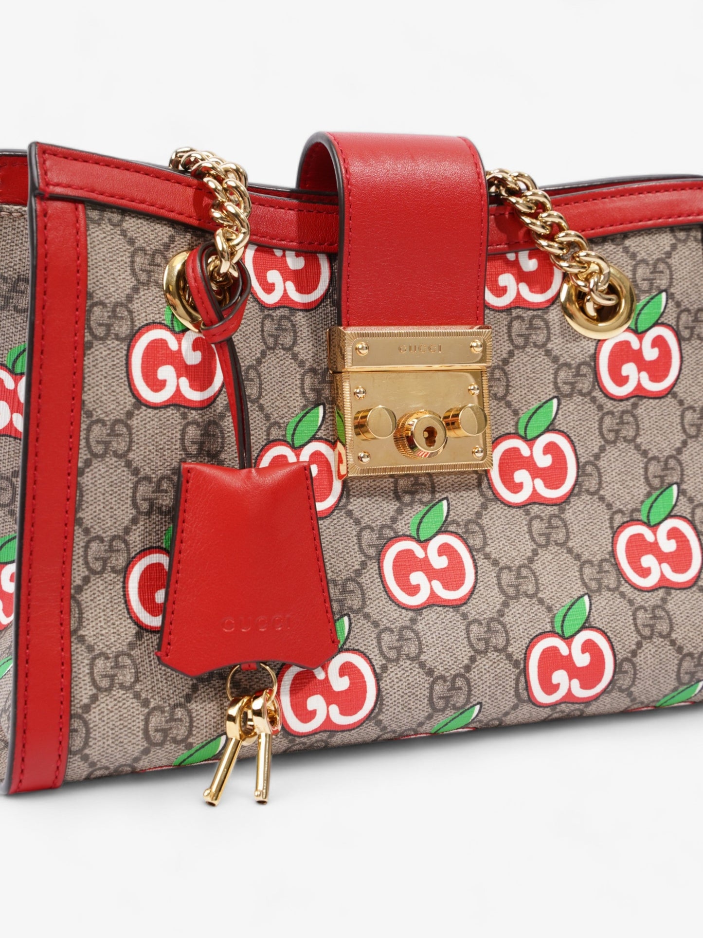 Gucci GG Apple Padlock Beige And Ebony GG Supreme / Red Coated Canvas Small