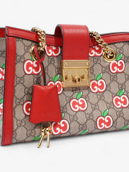 Gucci GG Apple Padlock Beige And Ebony GG Supreme / Red Coated Canvas Small