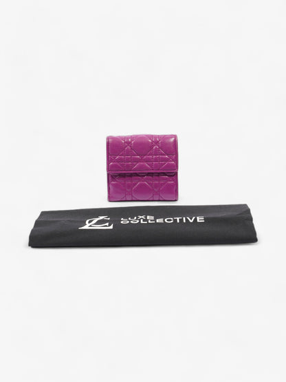 Christian Dior Cannage Lady Dior Lotus Compact Wallet Purple Lambskin Leather