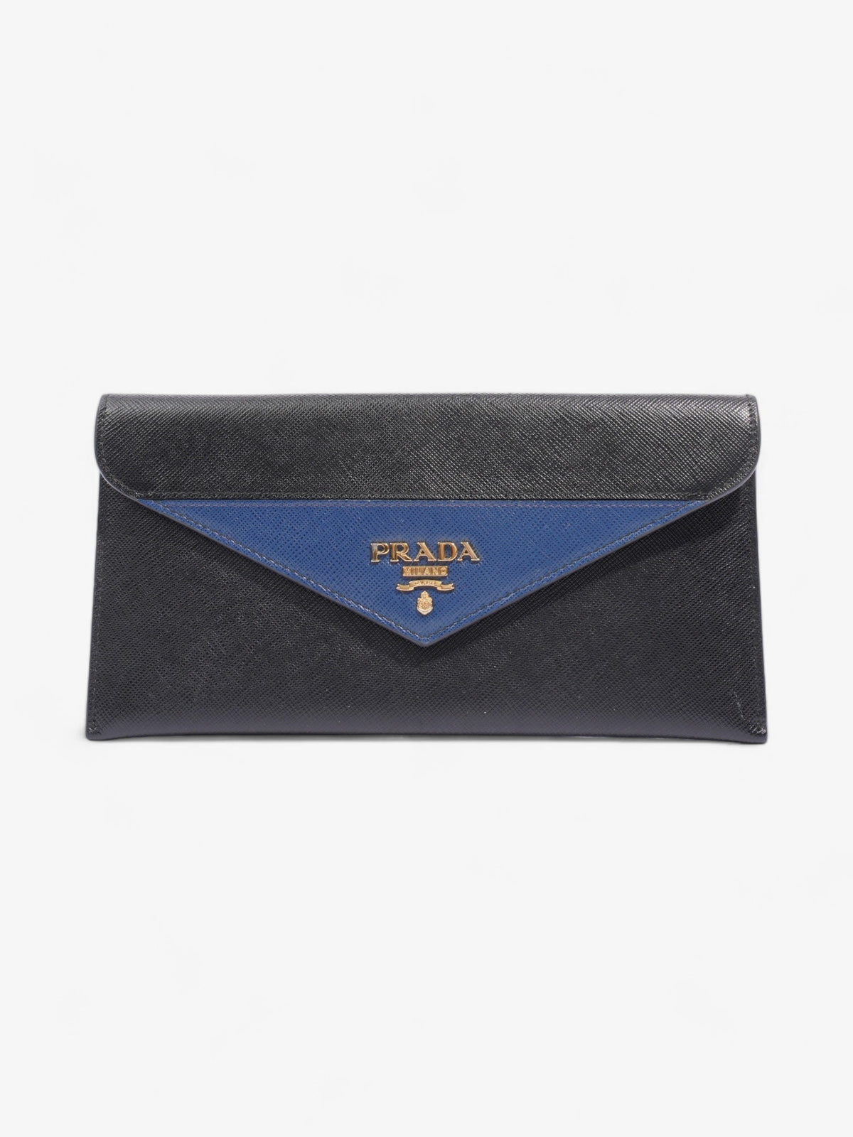 Prada Envelope Wallet Black / Blue Saffiano Leather