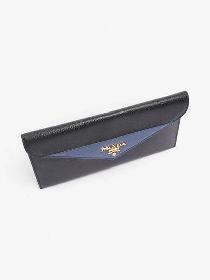 Prada Envelope Wallet Black / Blue Saffiano Leather