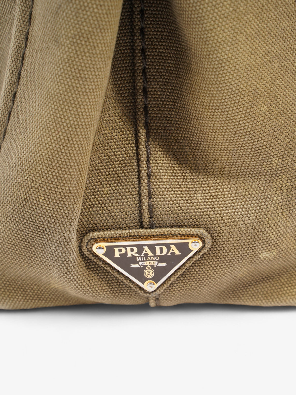 Prada Canapa 2 Way Handbag Khaki Cotton