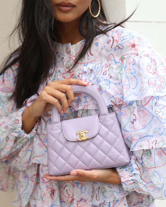 *HOT COLOUR* Chanel Lilac Small Mini Kelly Shopping Bag in Calfskin Leather with Brushed Gold Hardware