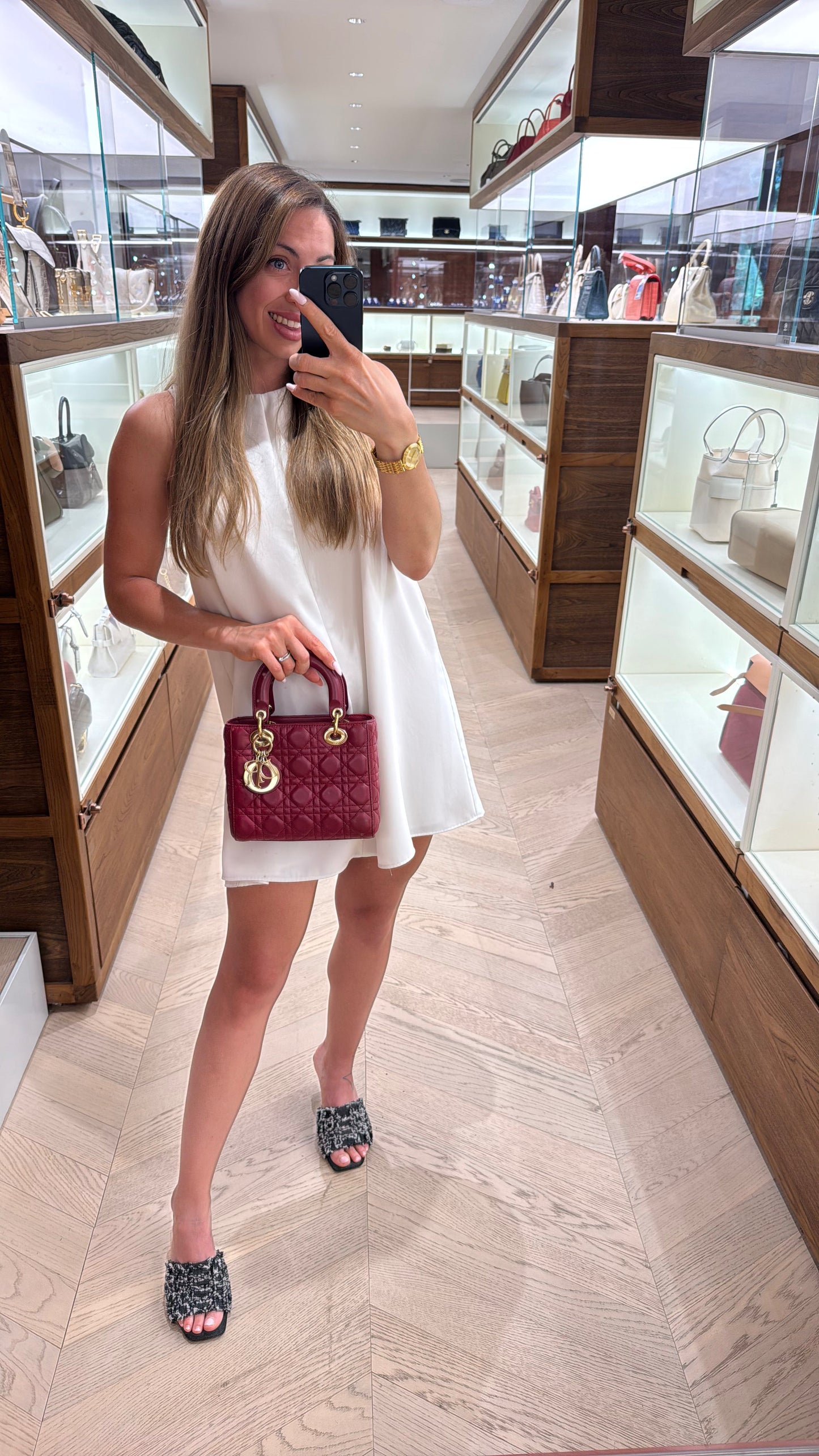 Pre-owned Dior Small My ABC Lady Dior Red Wine Lambskin with Golden Hardware, 2018, w/ Full Set