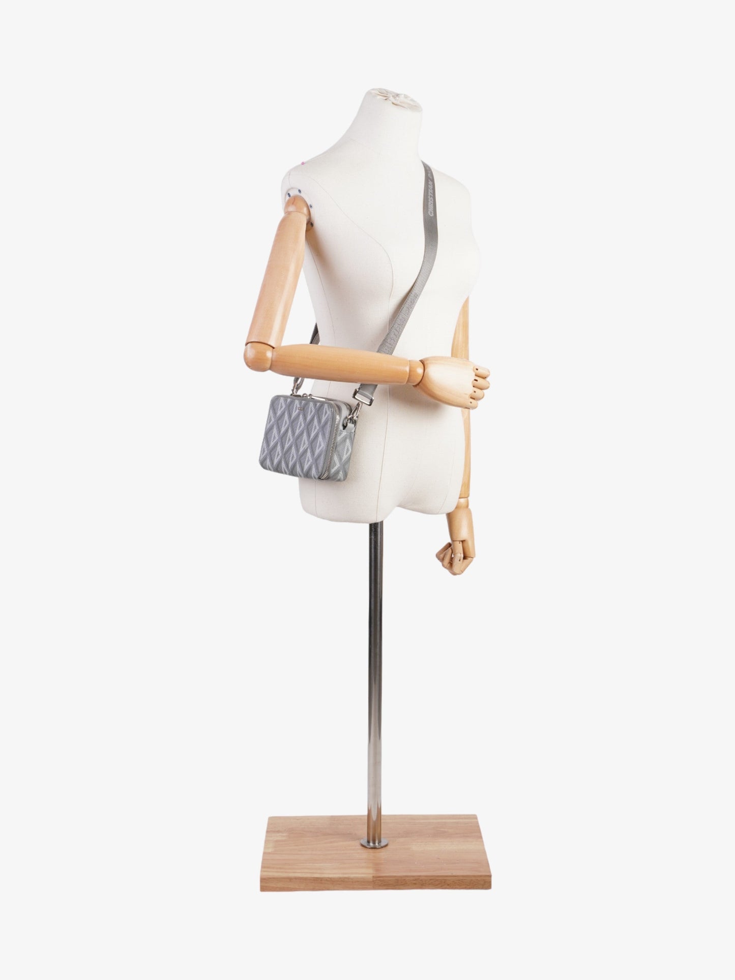 Christian Dior Zipped Pouch With Strap Grey CD Diamond Coated Canvas