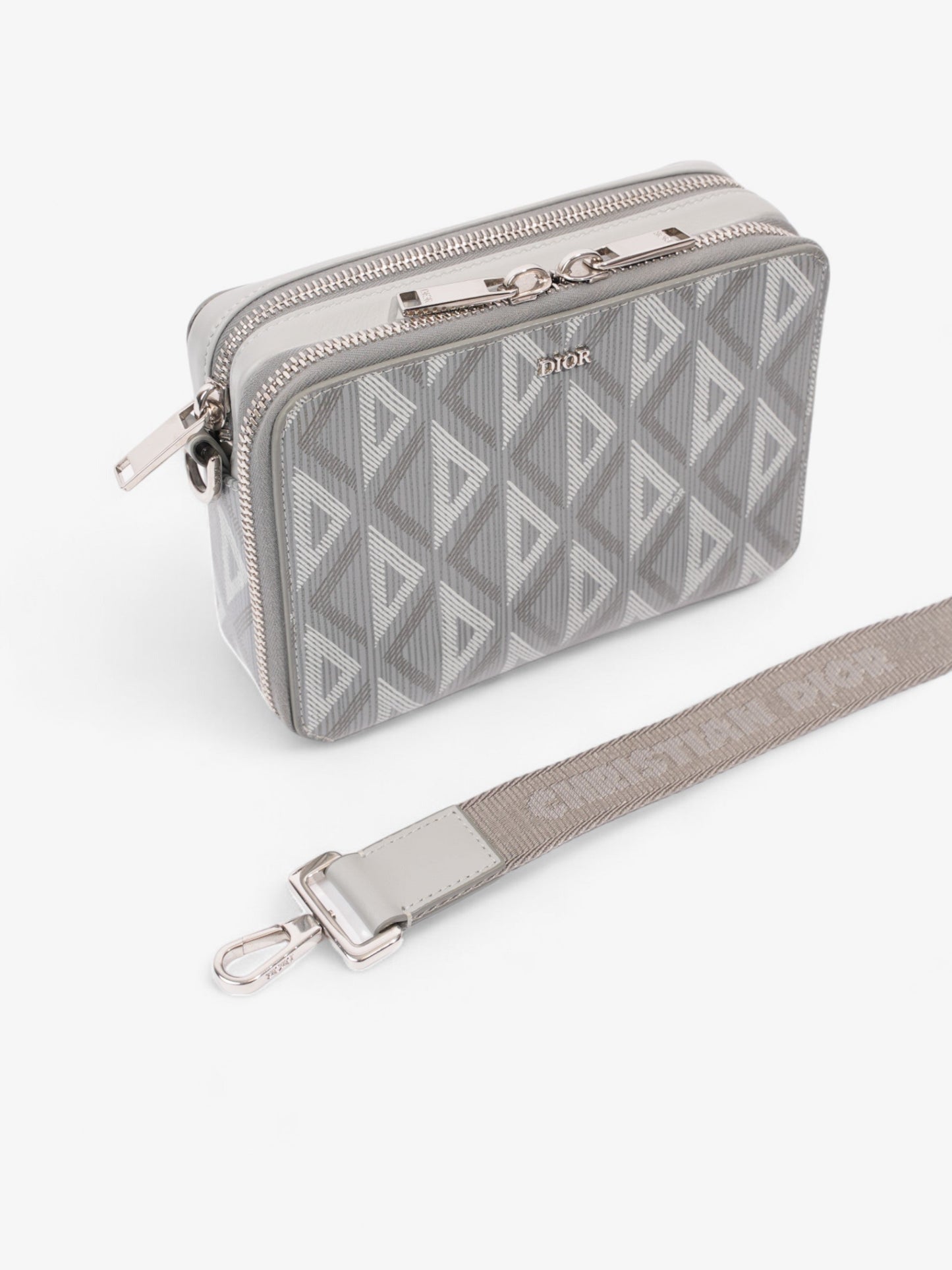 Christian Dior Zipped Pouch With Strap Grey CD Diamond Coated Canvas