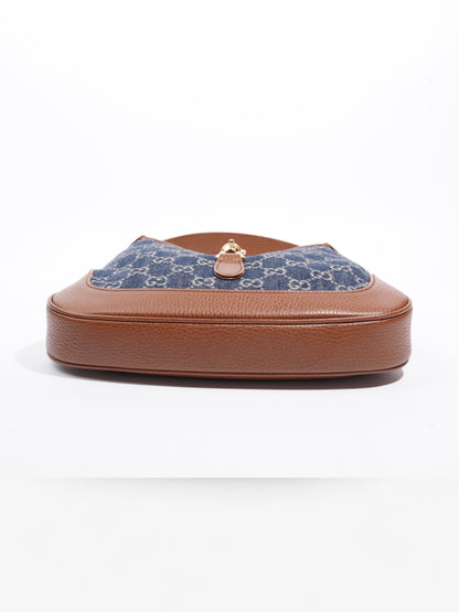 Gucci Jackie 1961 Denim GG Supreme / Brown Leather Denim Small