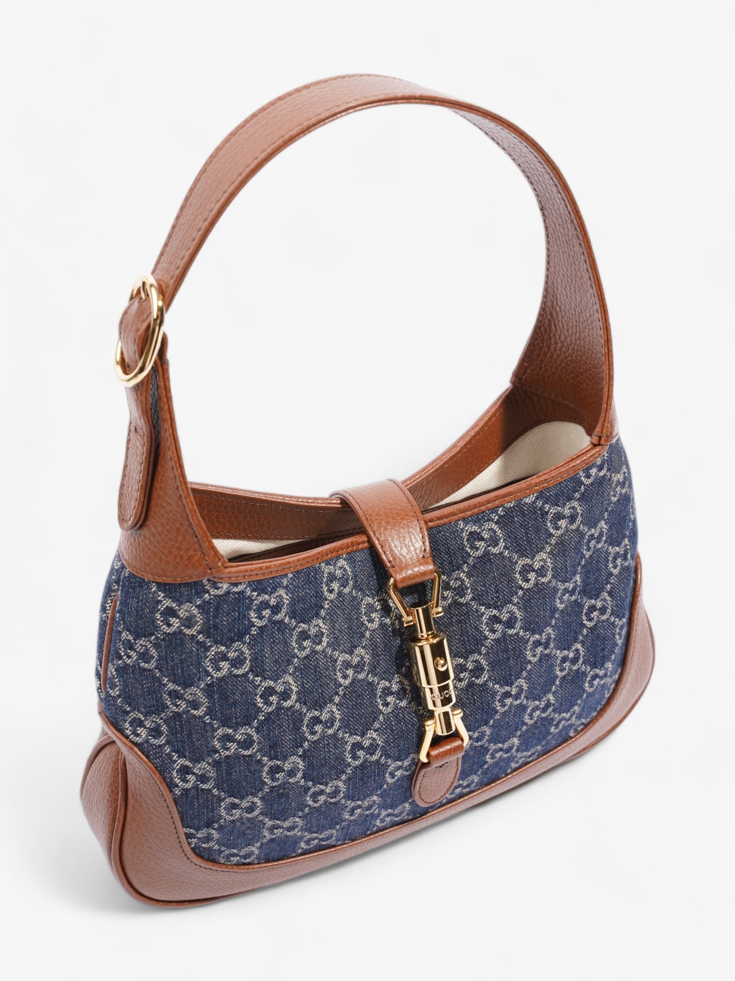 Gucci Jackie 1961 Denim GG Supreme / Brown Leather Denim Small