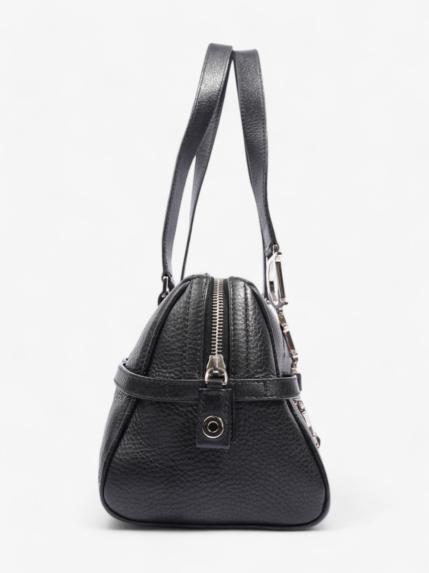 Christian Dior Logo Charms Boston Black Calfskin Leather
